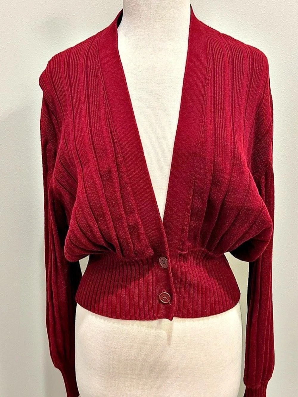 Wilfred Thais Cardigan Sweater Ribbed Burgundy Plunge Aritzia Large Wool Blend